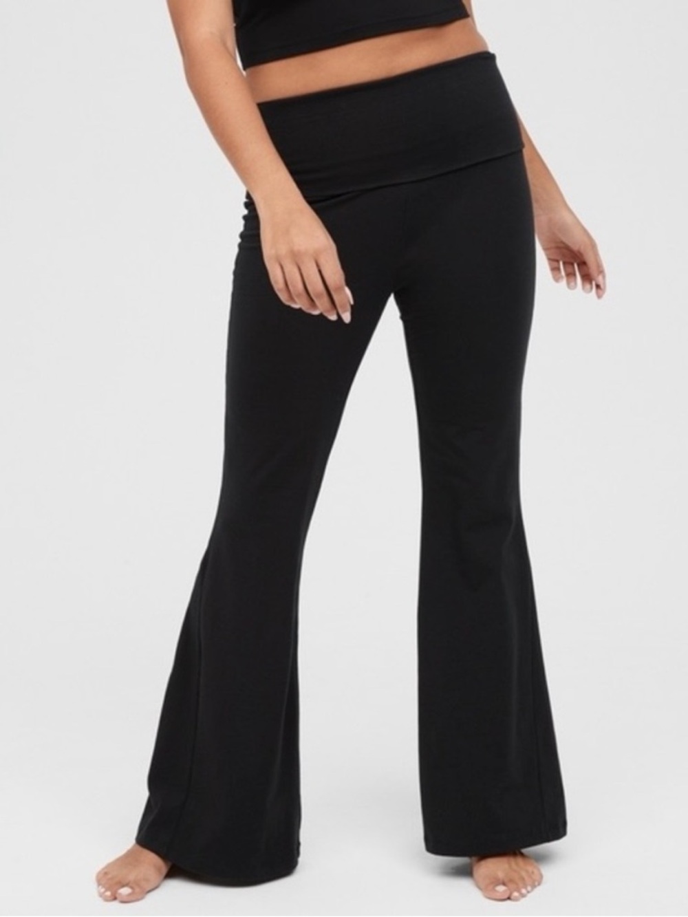 Aerie Black Fold Over Flare Yoga Pants